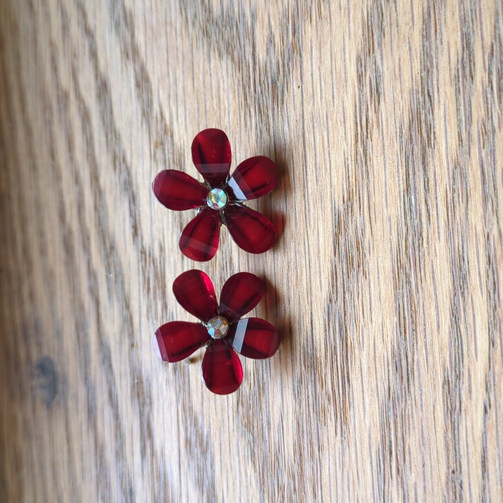 Red Flower Costume Earings - Y2K